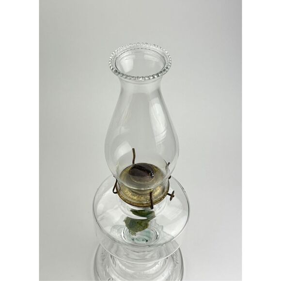 Vintage Clear Glass Hurricane Embossed Oil Lamp Hurricane Shade w/ Eagle Burner - Picture 7 of 7